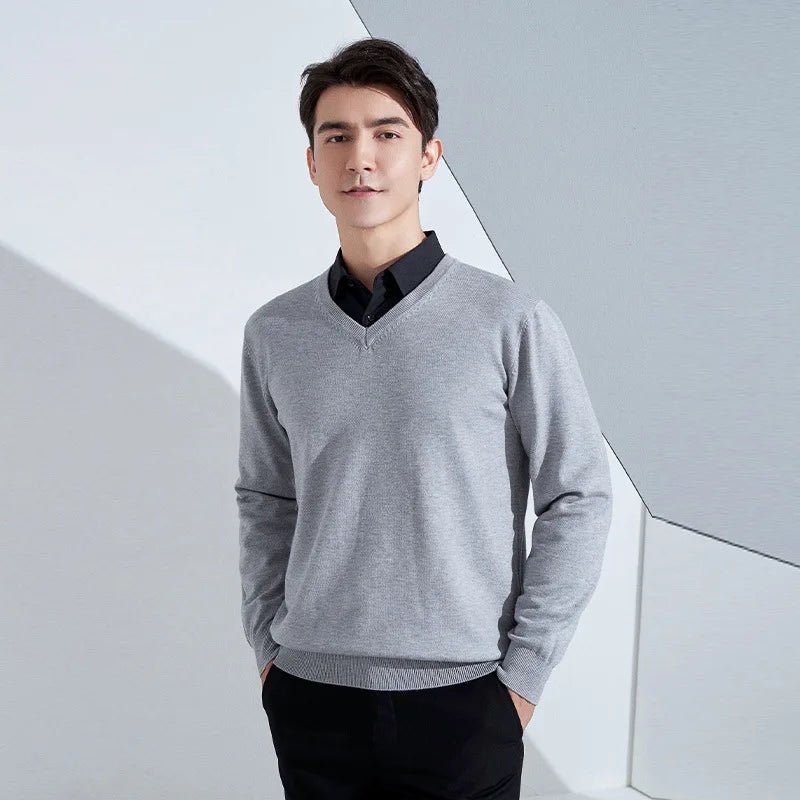 Men’s Cotton Blend V-Neck Knitted Sweater