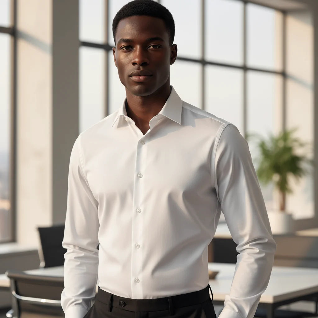 Men White Slim Fit Long Sleeve Formal Shirt