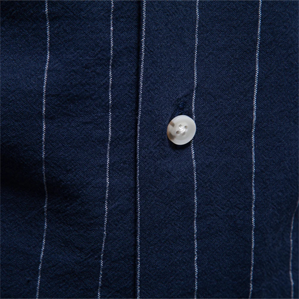 Men Casual Stripe Cotton Button Short Sleeve Shirt