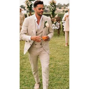 Beige Linen Men’s Wedding Suit