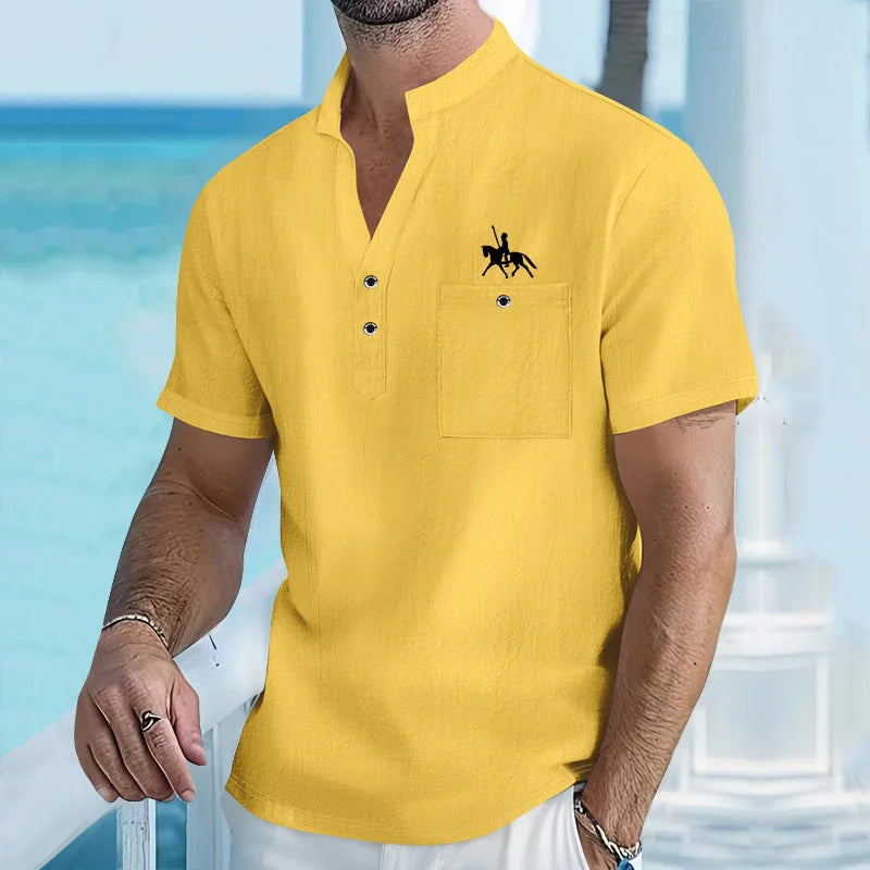 Men’s Cotton Linen Henley T-Shirt