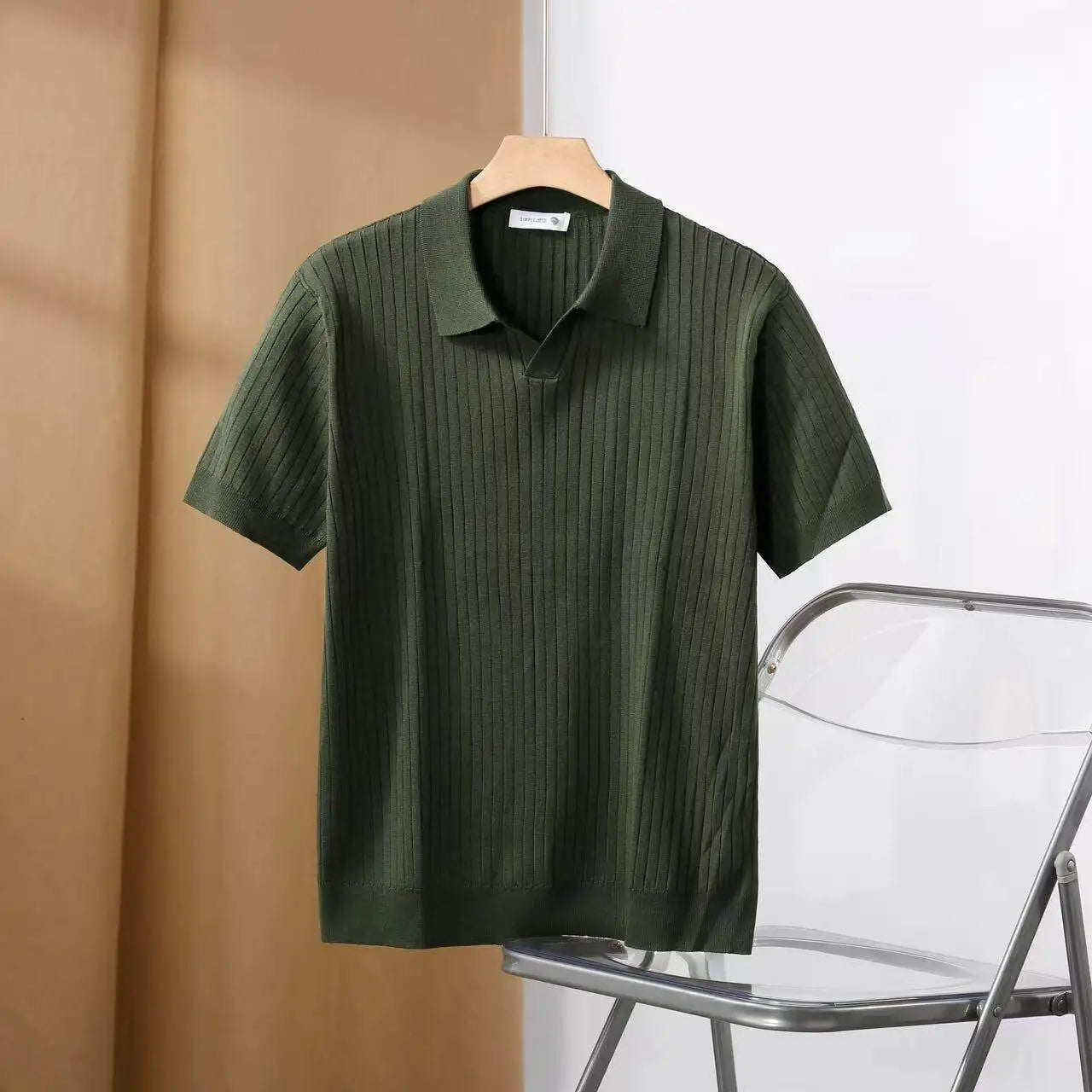 Solid Stretch Cotton Casual Collared T-Shirt