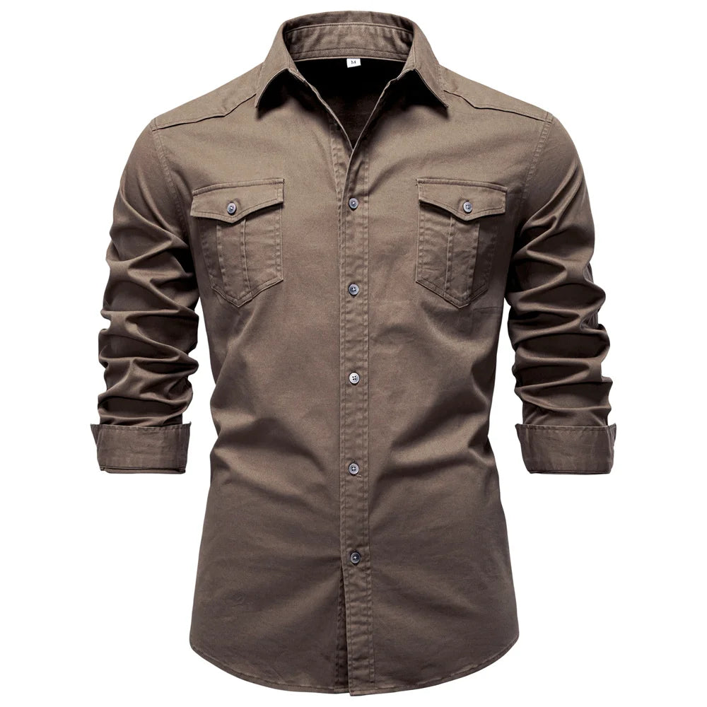 Men's Business  Long Sleeve Cotton Pocket Shirt