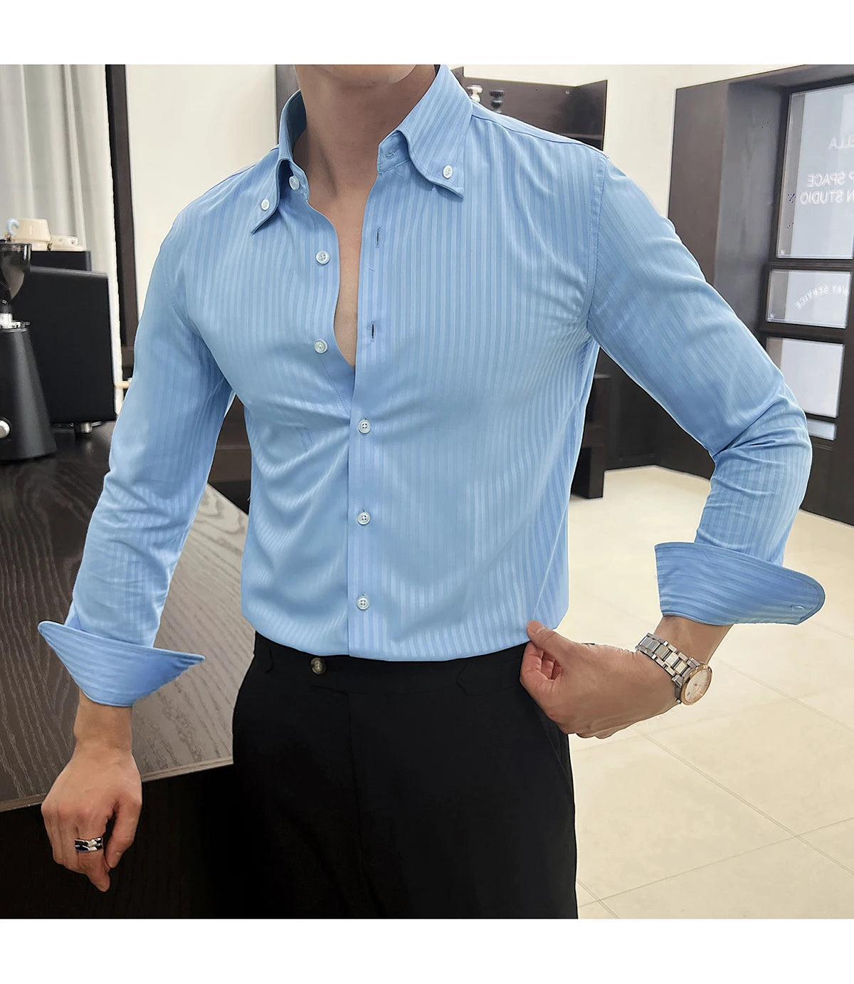 Men’s Autumn Dark Striped Long Sleeve Shirt
