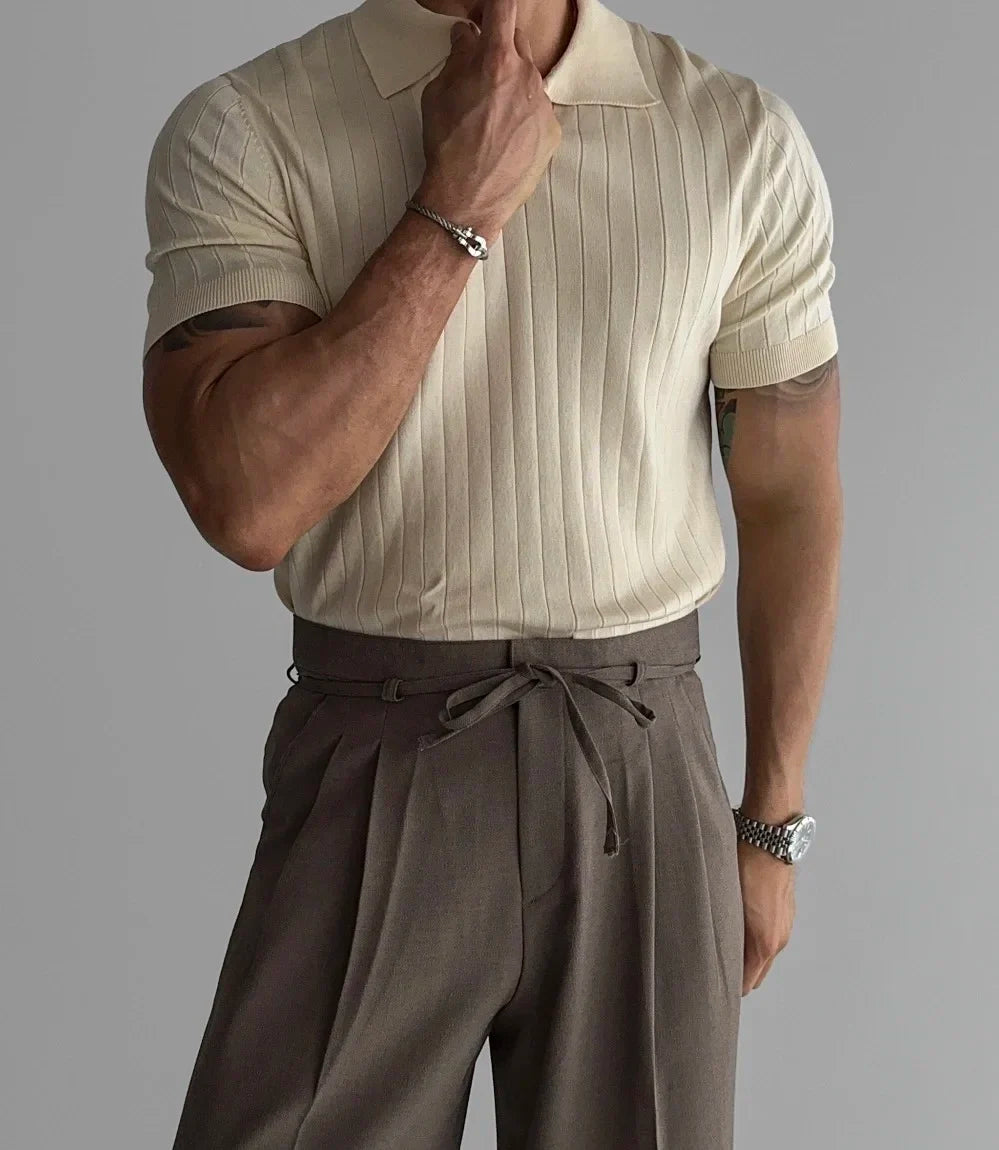 Solid Stretch Cotton Casual Collared T-Shirt