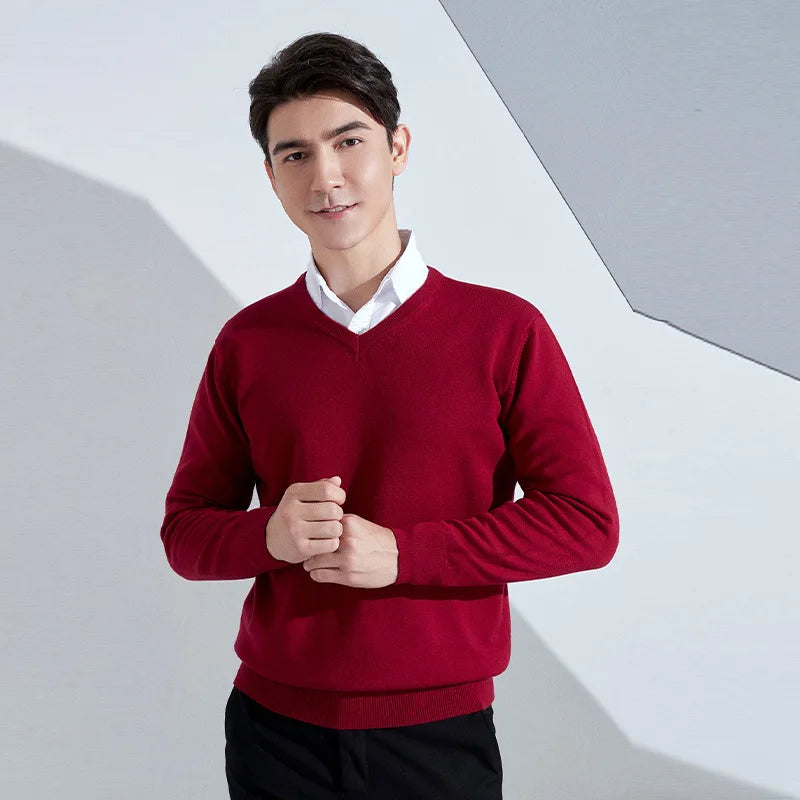 Men’s Cotton Blend V-Neck Knitted Sweater