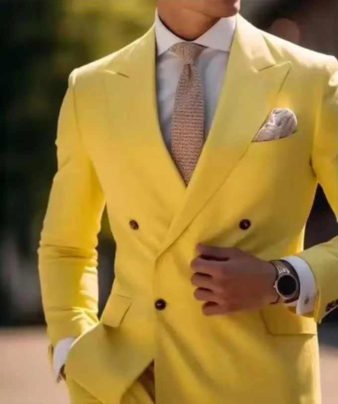 Men Double Breasted Slim Fit Wedding Formal Suit