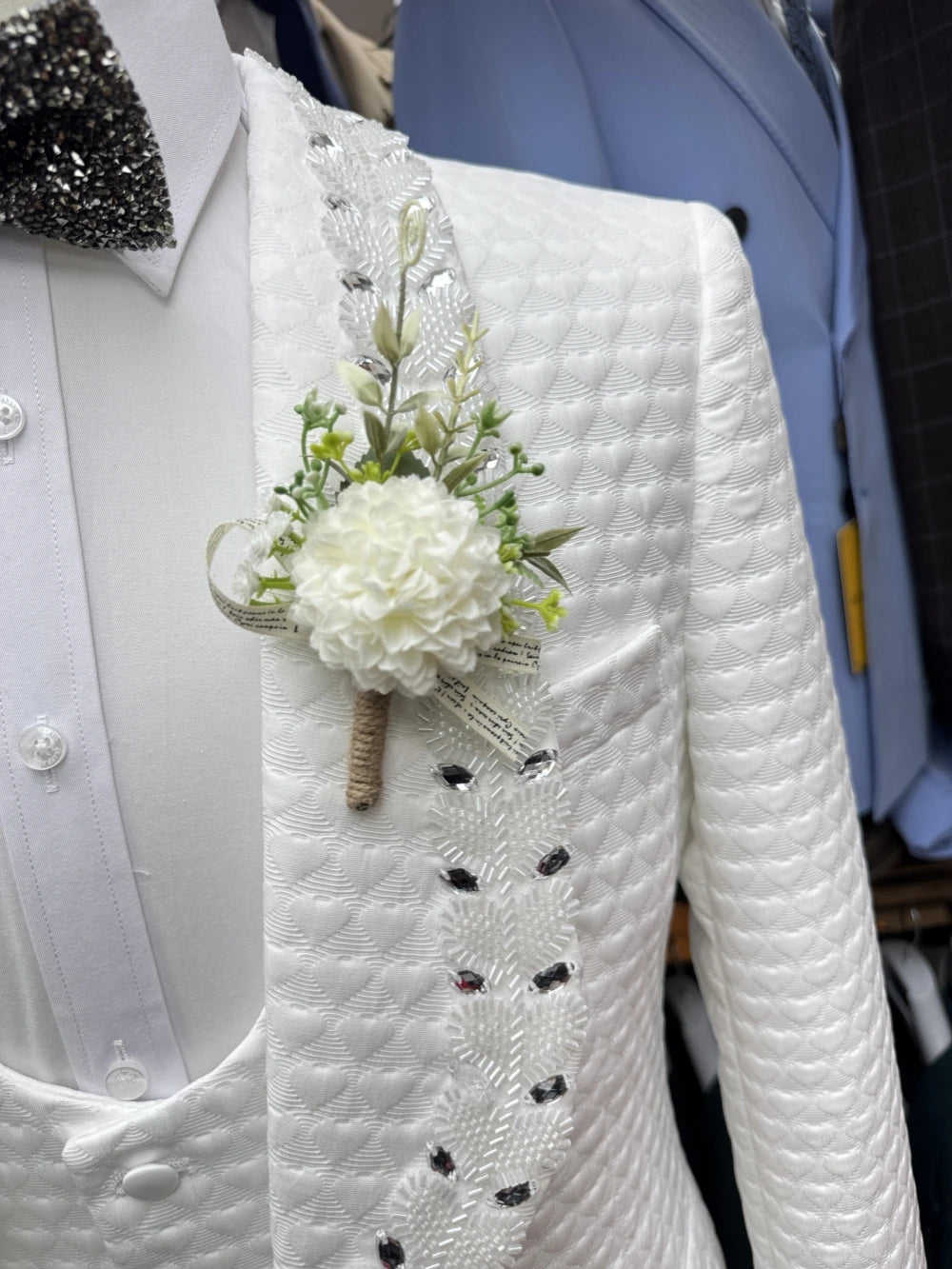 Luxury White Jacquard Men’s Suit