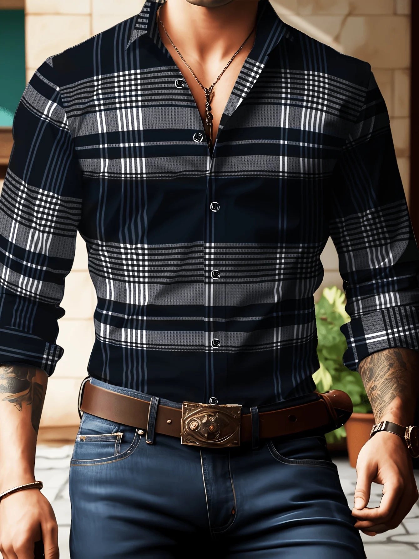 Men’s Long Sleeve Striped Dress Shirt