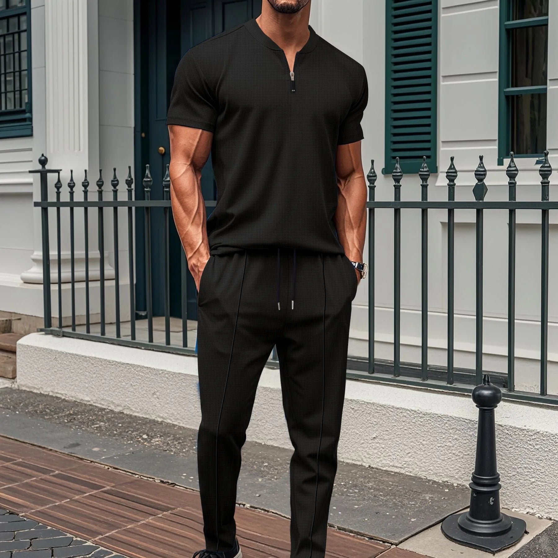 Men’s Waffle Collar Zipper Set