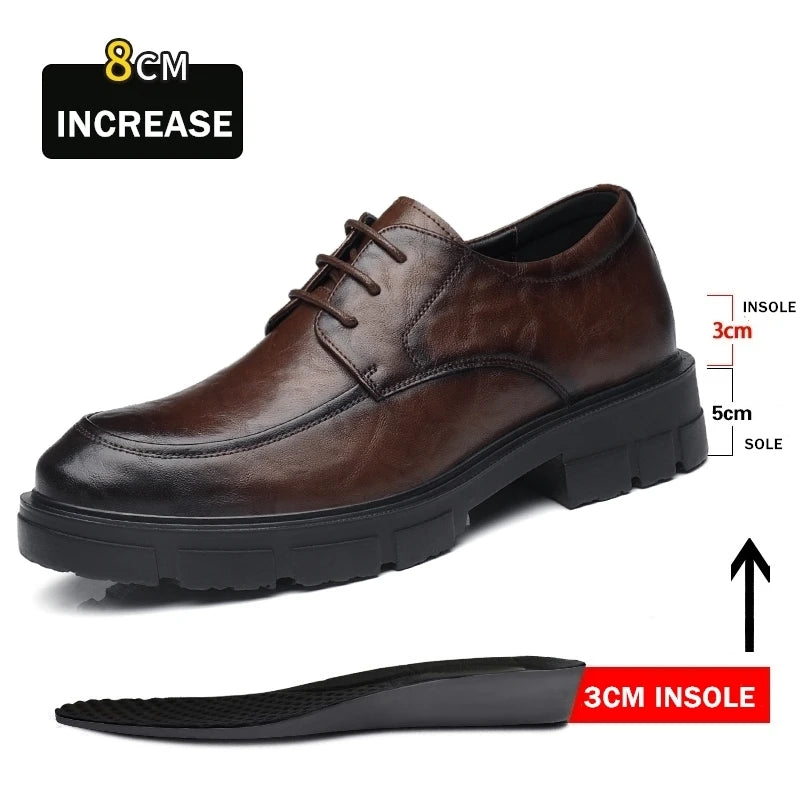 Men Elevator Shoes Height Increasing Genuine Leather Shoes