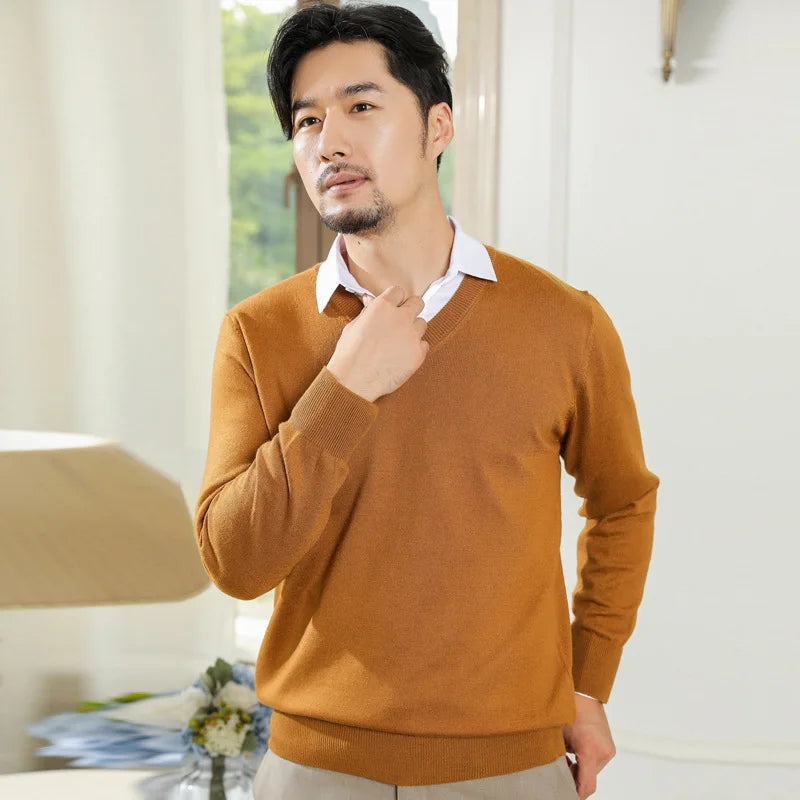 Men’s Cotton Blend V-Neck Knitted Sweater