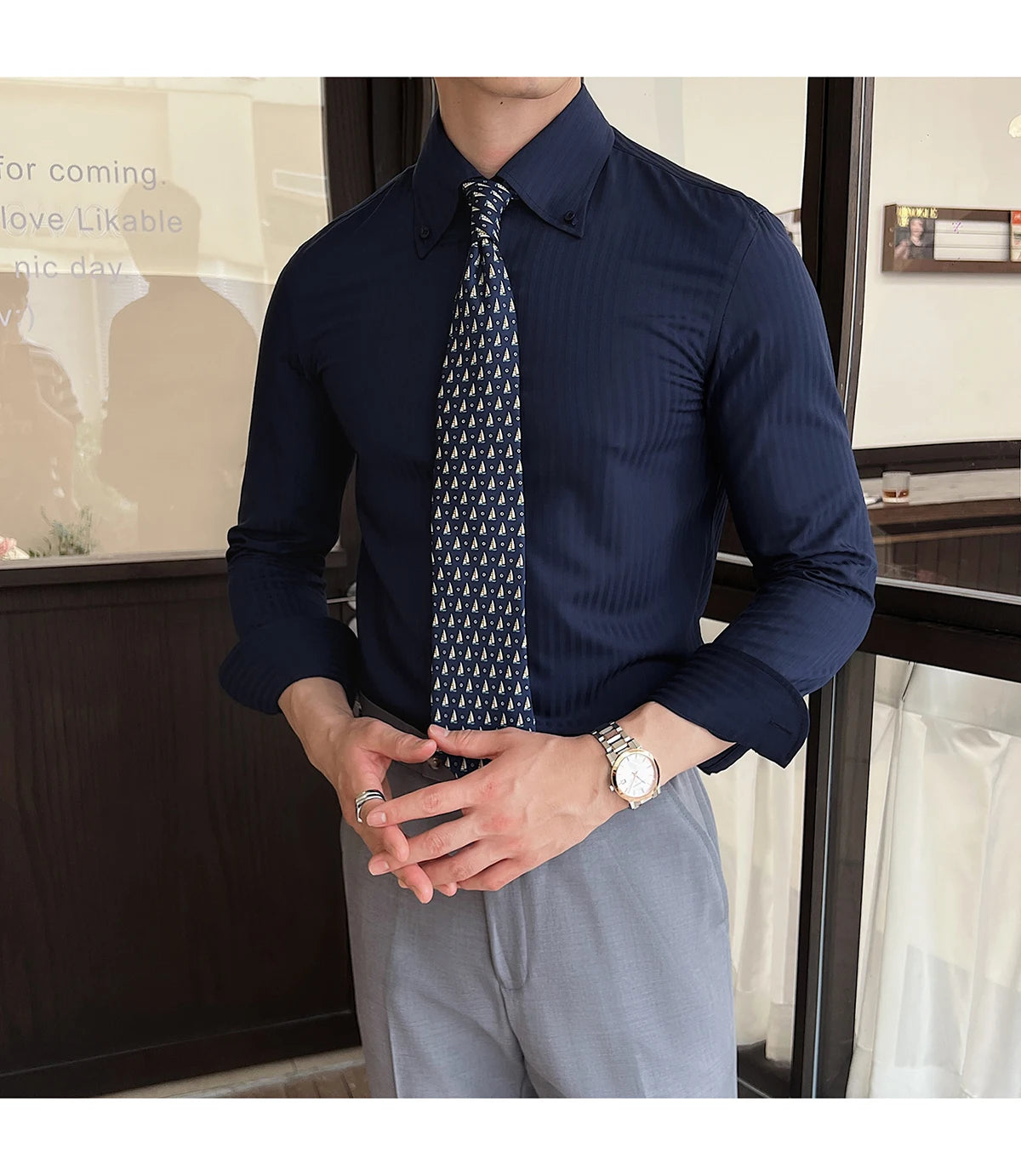 Men’s Autumn Dark Striped Long Sleeve Shirt