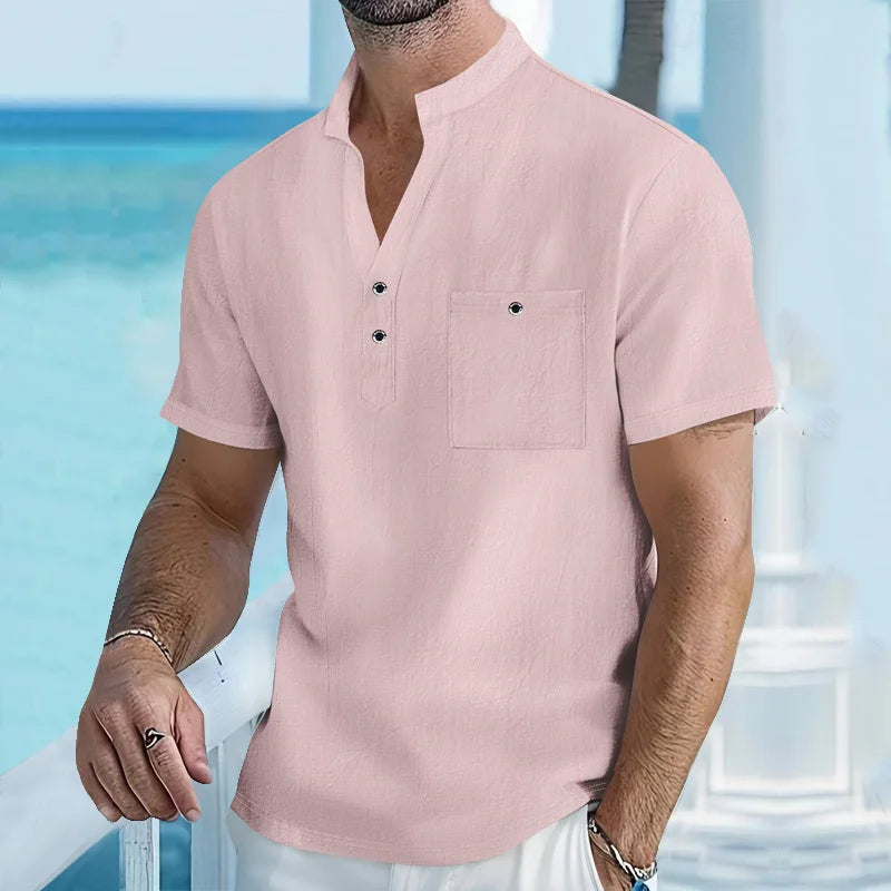 Men’s Cotton Linen Henley T-Shirt