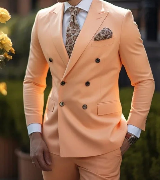 Men Double Breasted Slim Fit Wedding Formal Suit