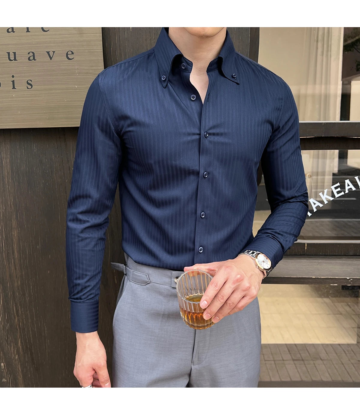 Men’s Autumn Dark Striped Long Sleeve Shirt