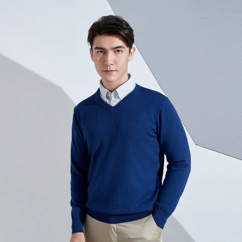 Men’s Cotton Blend V-Neck Knitted Sweater
