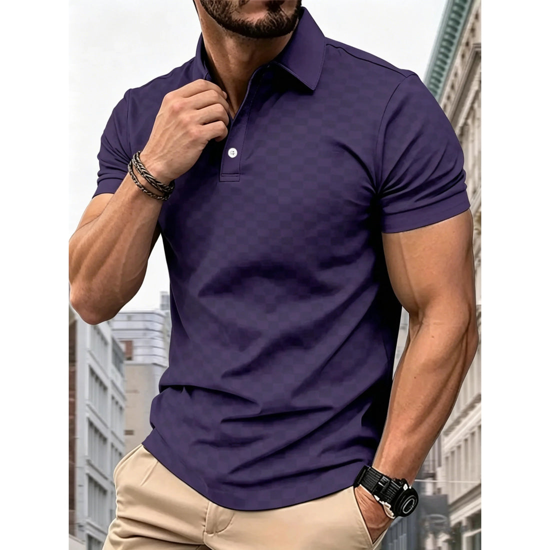 Men’s Jacquard Checkered Short Sleeve Shirt