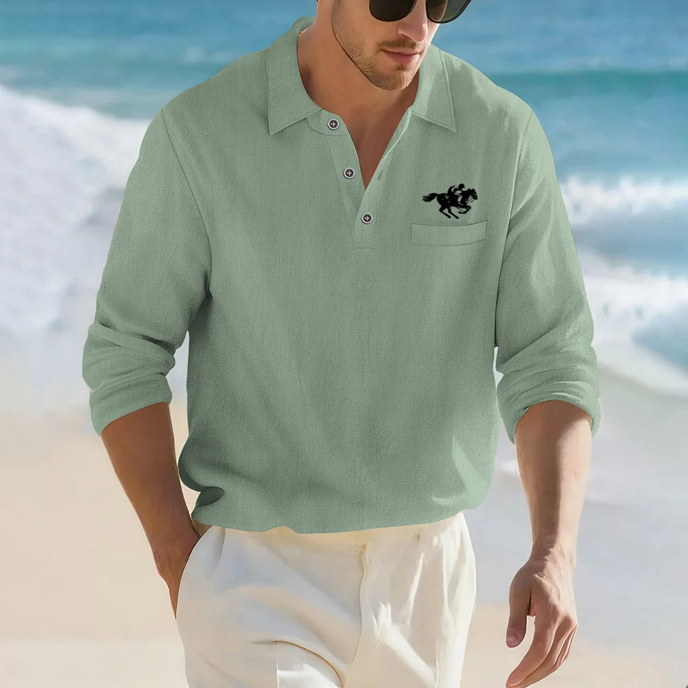 Men’s Casual Linen Cotton Lapel Shirt