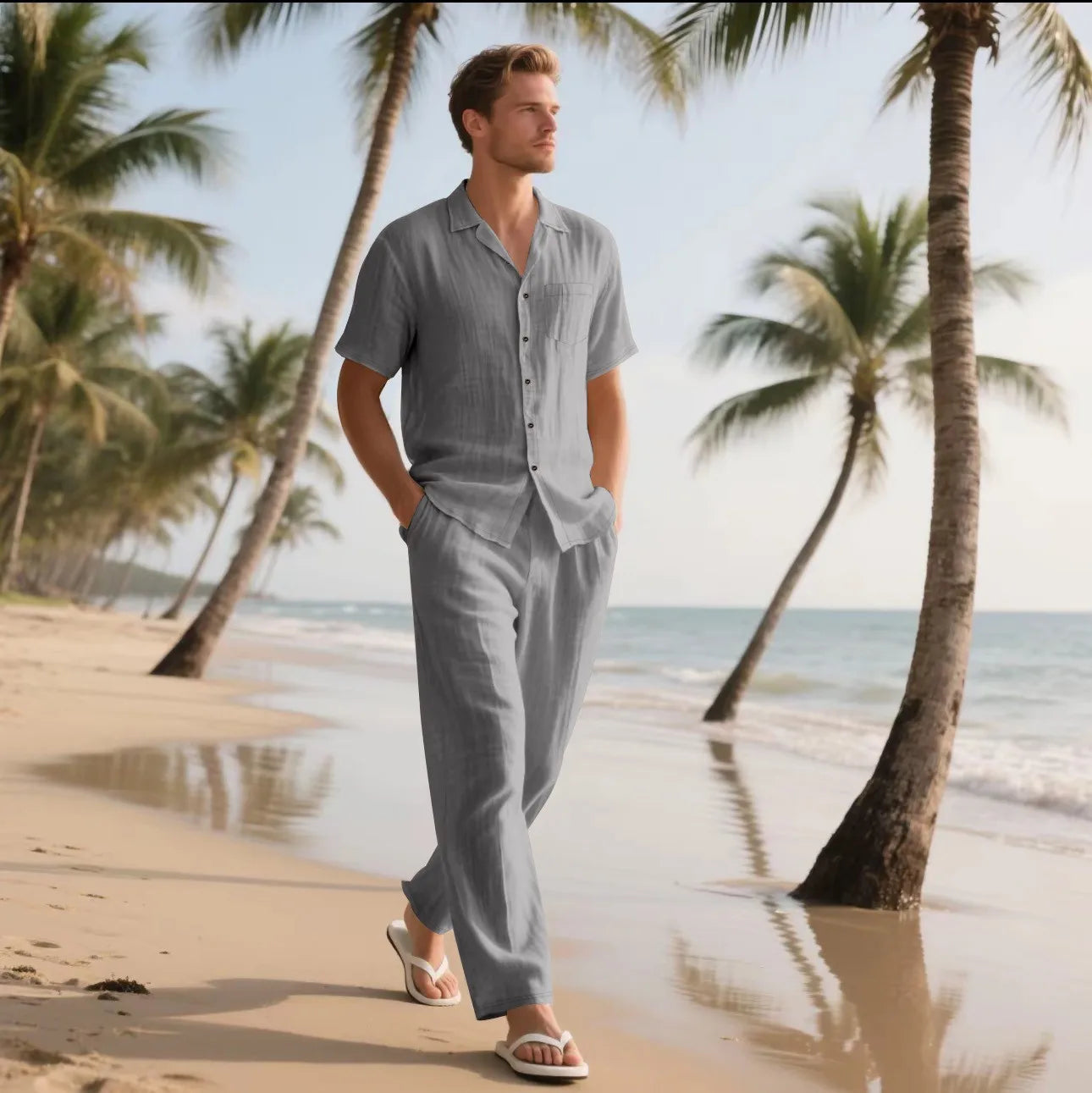 Men’s Summer Beach Linen 2-Piece Set