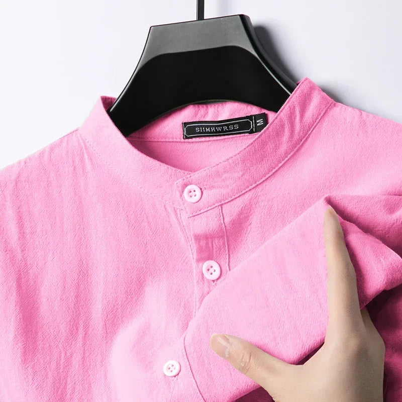 Long Sleeve Henley Lightweight Linen Cotton Shirt