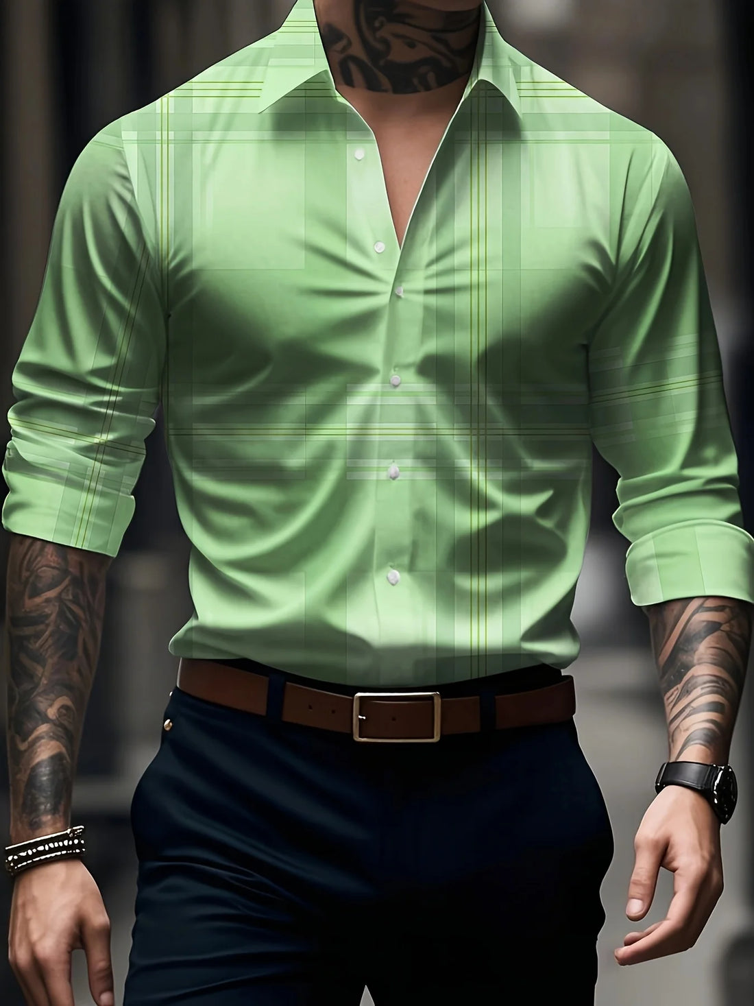 Men’s Long Sleeve Striped Dress Shirt