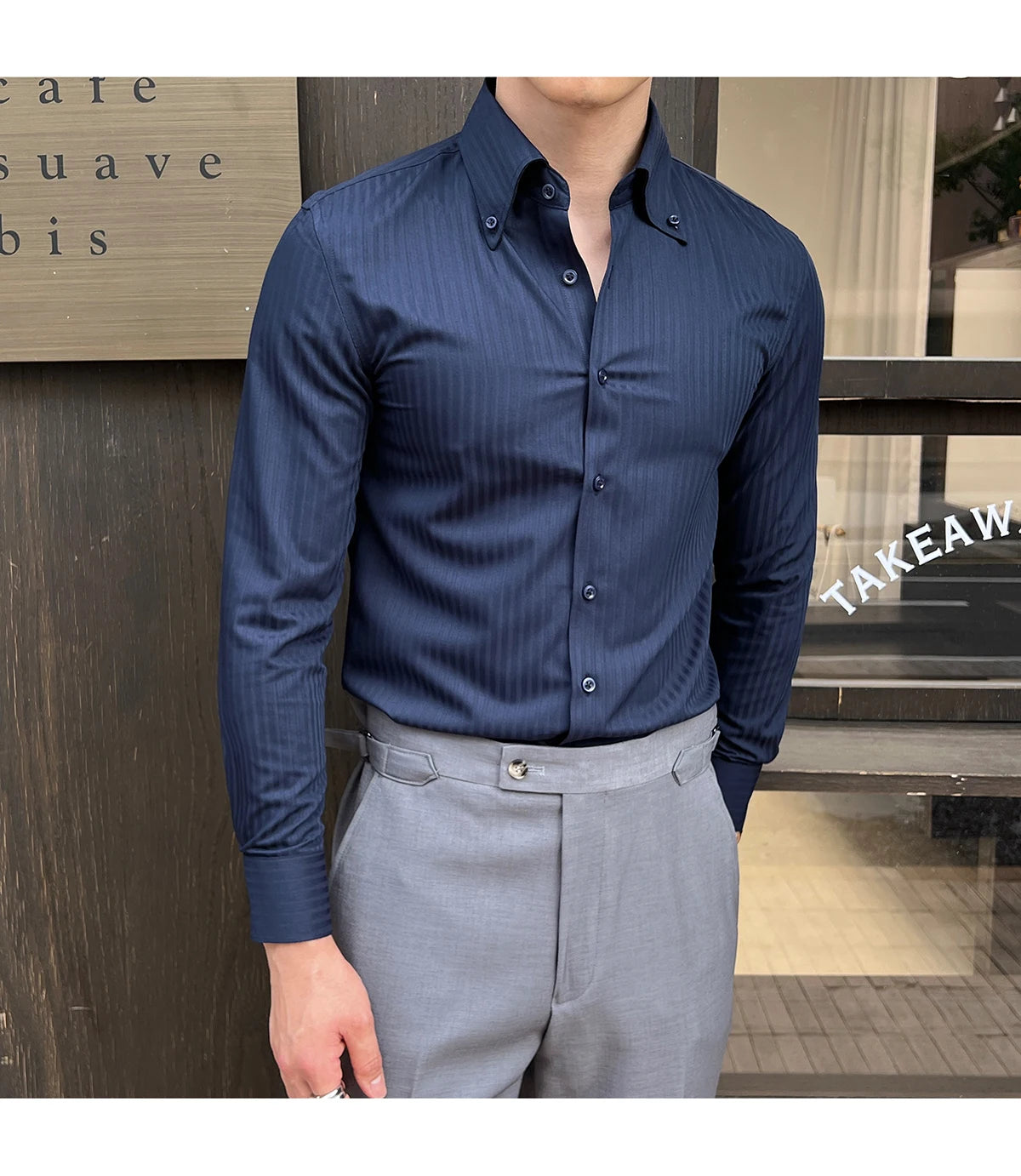 Men’s Autumn Dark Striped Long Sleeve Shirt