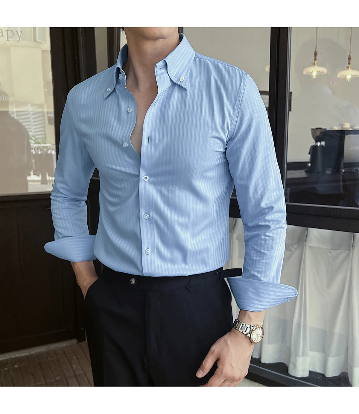 Men’s Autumn Dark Striped Long Sleeve Shirt