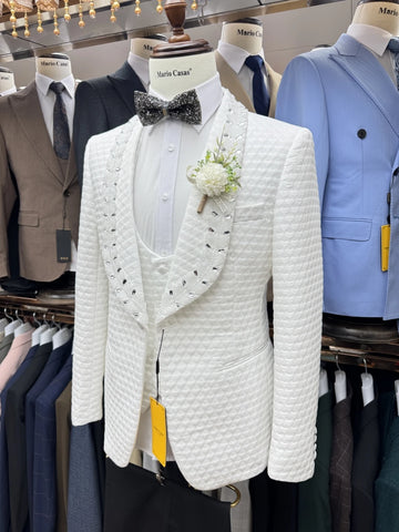 Luxury White Jacquard Men’s Suit