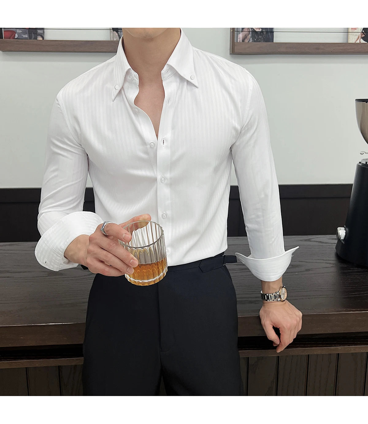 Men’s Autumn Dark Striped Long Sleeve Shirt