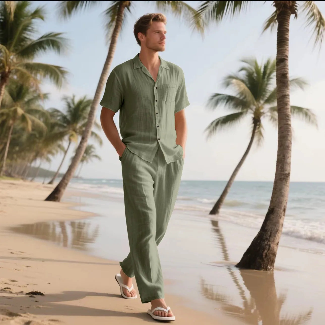 Men’s Summer Beach Linen 2-Piece Set