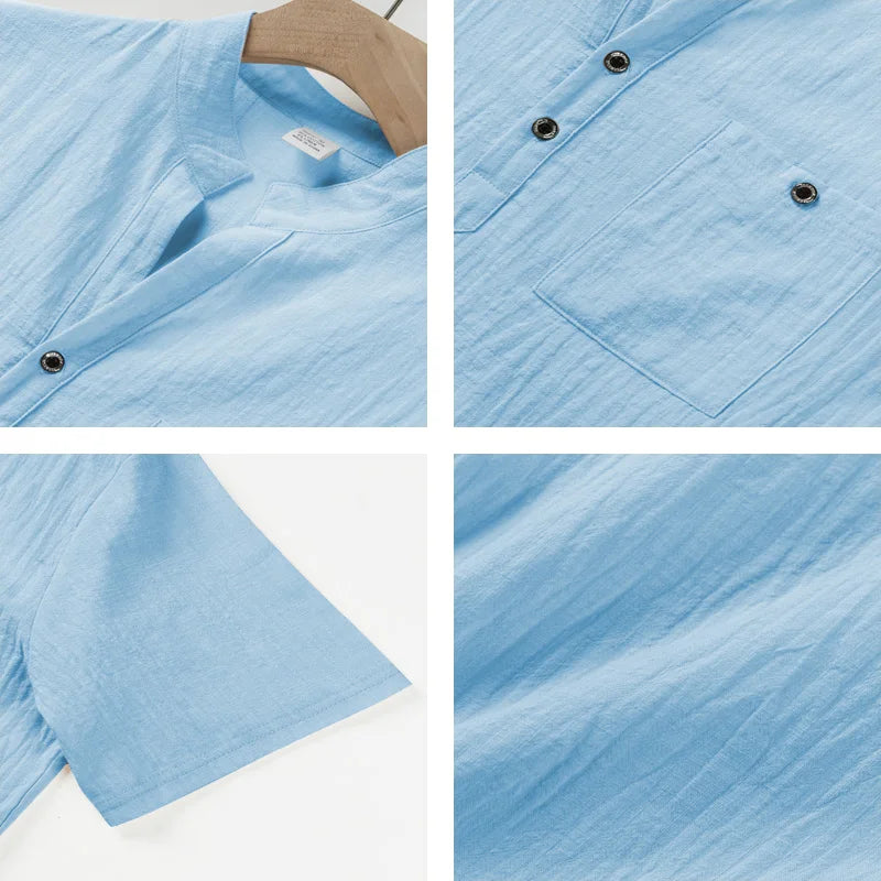Men’s Cotton Linen Henley T-Shirt