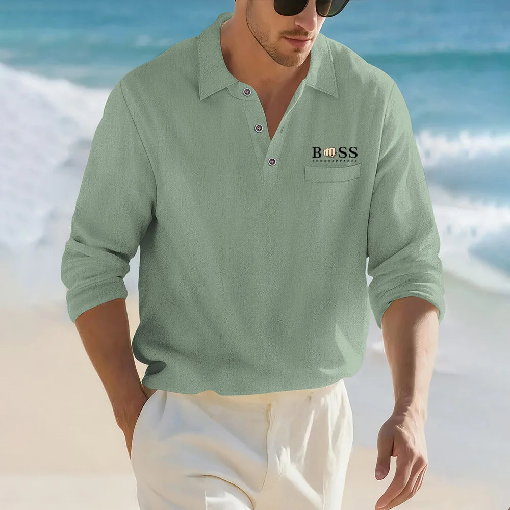 Men’s Casual Linen Cotton Lapel Shirt
