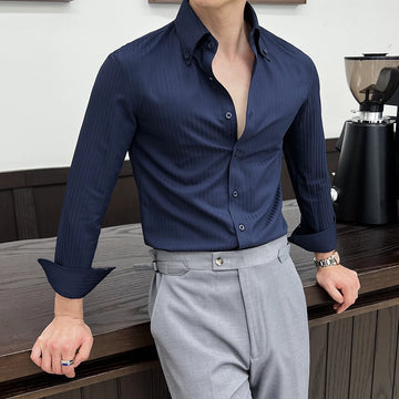 Men’s Autumn Dark Striped Long Sleeve Shirt