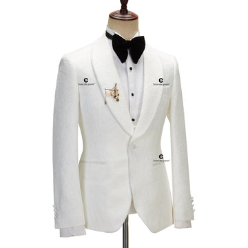 Ivory Paisley Jacket & Black Pants Slim Fit Tuxedo