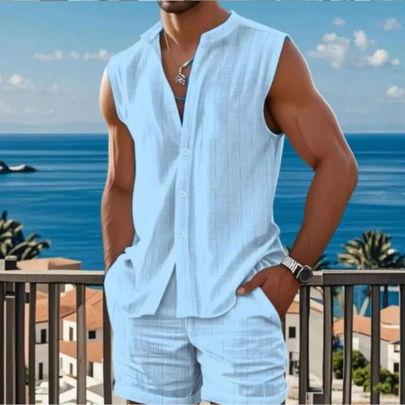 Men’s Summer Cotton-Linen 2-Piece Set