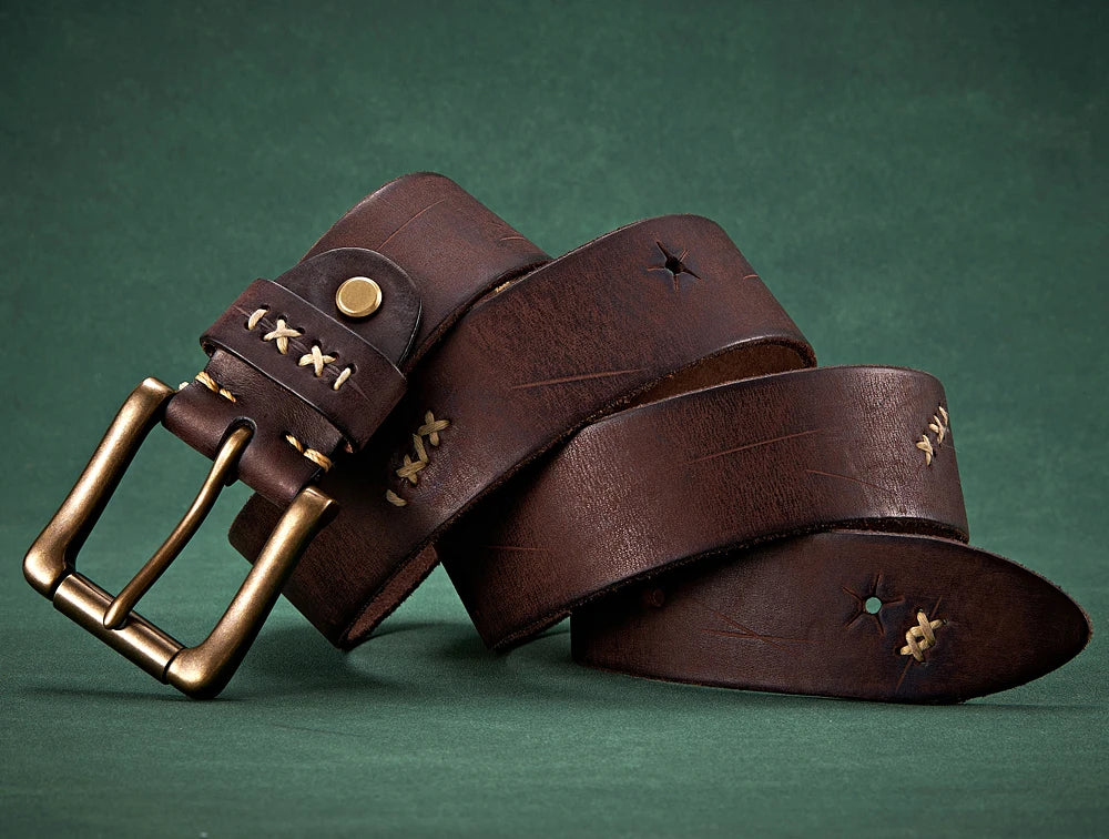 Men’s Luxury Leather Belt with Brass Buckle