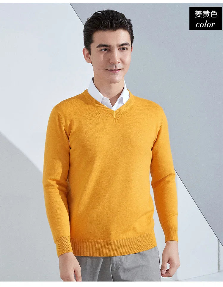 Men’s Cotton Blend V-Neck Knitted Sweater