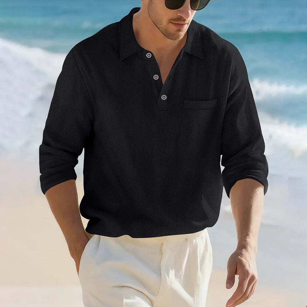 Men’s Casual Linen Cotton Lapel Shirt