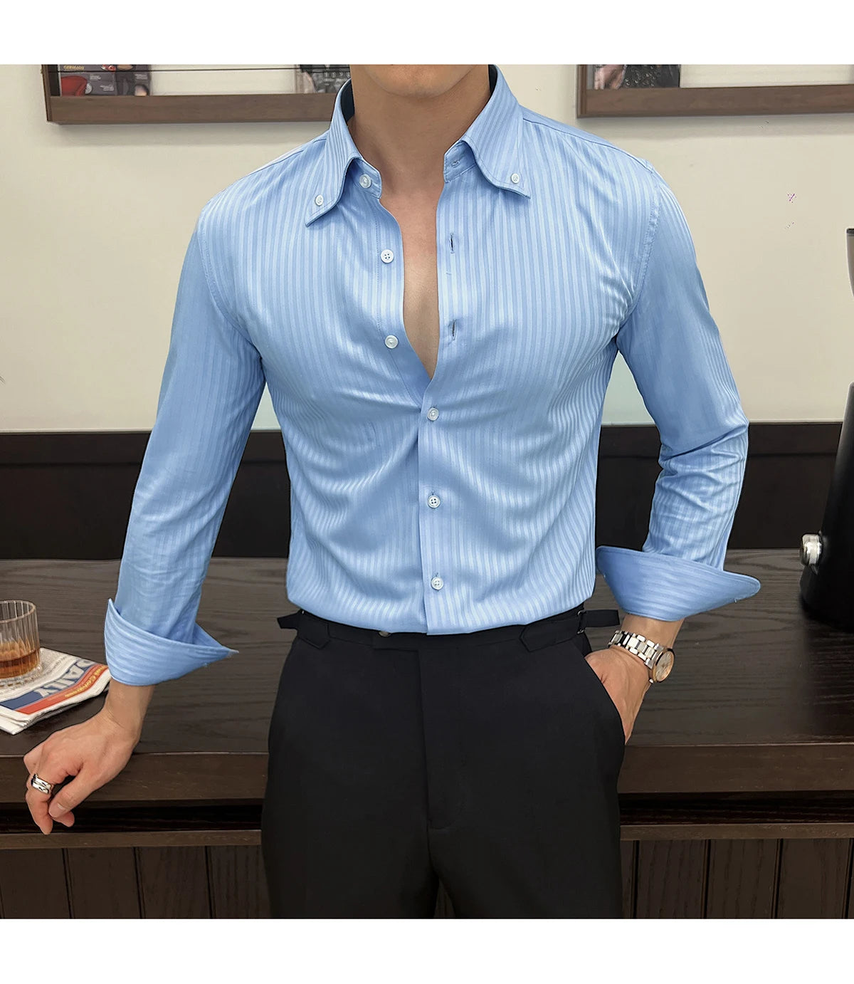 Men’s Autumn Dark Striped Long Sleeve Shirt
