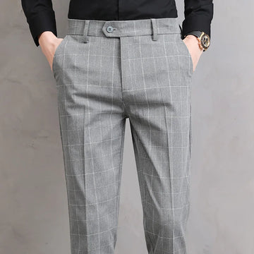 Men Summer Plaid Formal Pants