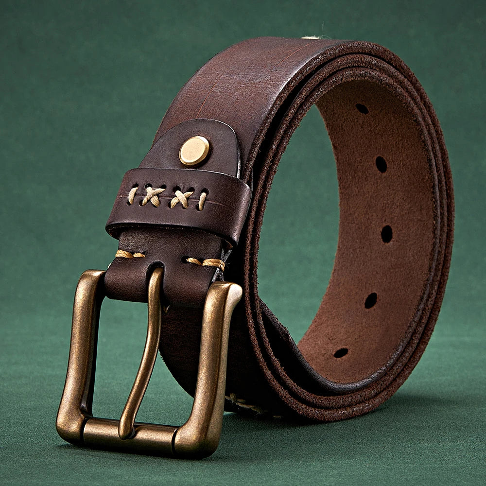 Men’s Luxury Leather Belt with Brass Buckle
