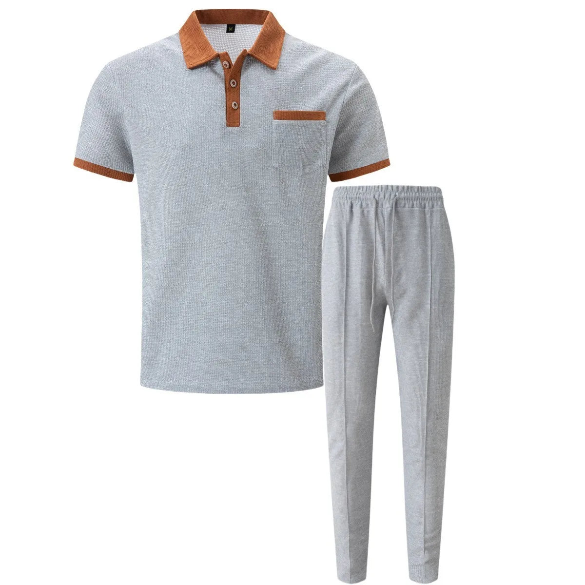 Men’s Summer Waffle Collar 2-Piece Set