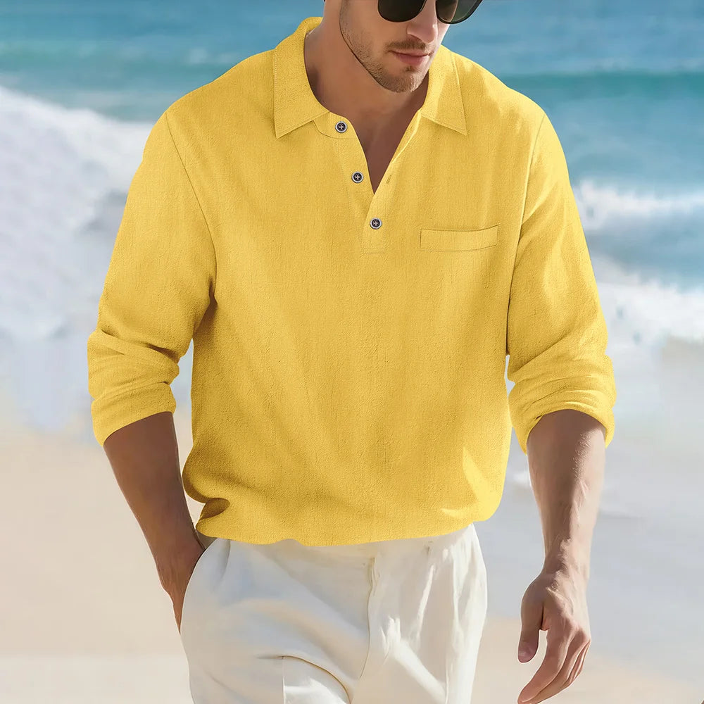 Men’s Casual Linen Cotton Lapel Shirt