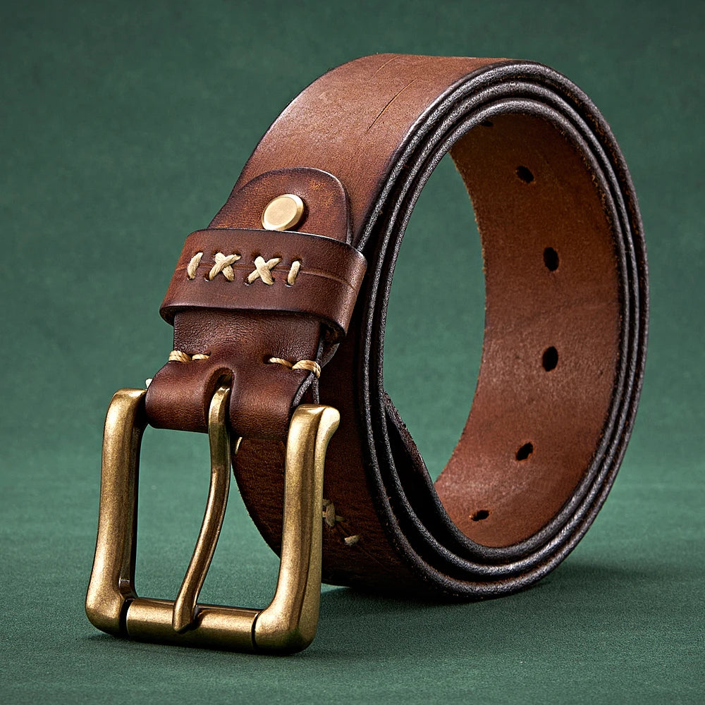 Men’s Luxury Leather Belt with Brass Buckle