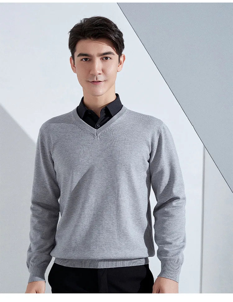 Men’s Cotton Blend V-Neck Knitted Sweater
