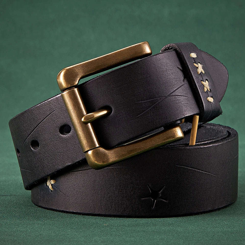 Men’s Luxury Leather Belt with Brass Buckle
