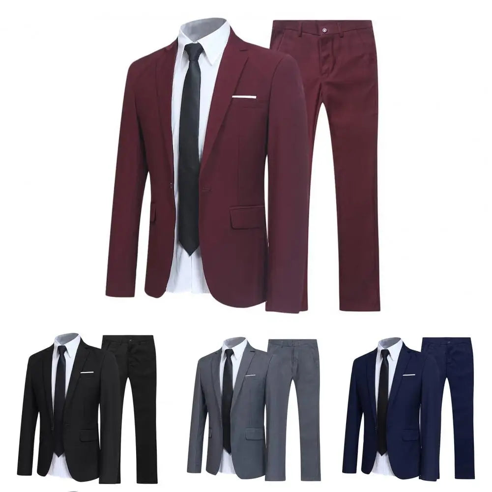 2 Piece Solid Color Groom Suit Set