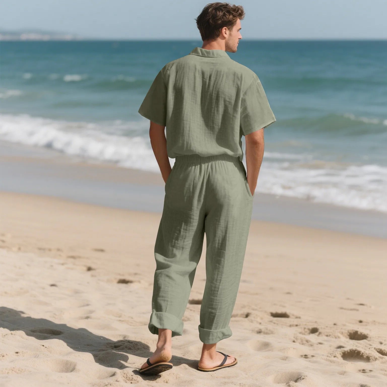 Men’s Summer Beach Linen 2-Piece Set