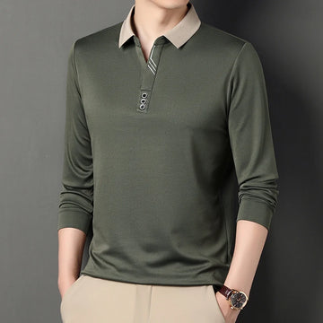 Men Long Sleeve V Neck Shirt Business Sweatwear Top